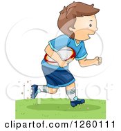 Poster, Art Print Of Caucasian Boy Running With A Rugby Football