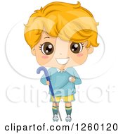 Poster, Art Print Of Caucasian Boy Holding A Field Hockey Stick And Ball