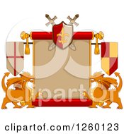 Poster, Art Print Of Heraldic Scroll With Swords And Dragons