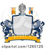 Poster, Art Print Of Heraldic Shield With A Knight Helmet Flag And Lions