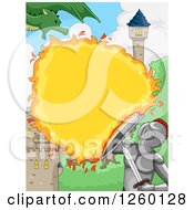 Poster, Art Print Of Knight Blocking Fire From A Dragon At A Castle
