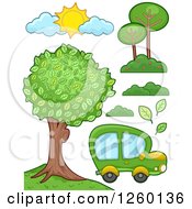 Clipart Of A Tree And Green Energy Items Royalty Free Vector Illustration