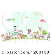 Poster, Art Print Of Sketched Stick Kids In A Candy Land