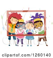 Poster, Art Print Of Happy Children Posing With Party Costumes In A Frame