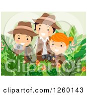 Poster, Art Print Of Girl And Boys Taking Pictures And Using Binoculars On A Safari Adventure