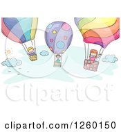Poster, Art Print Of Sketched Stick Kids Flying In Hot Air Balloons