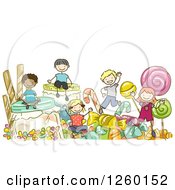 Poster, Art Print Of Sketched Stick Kids Playing In Giant Candy