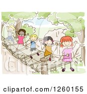 Poster, Art Print Of Sketched Stick Kids At A Hanging Bridge