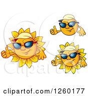 Clipart Of Happy Summer Suns Wearing Shades And Hats And Giving Thumbs Up Royalty Free Vector Illustration