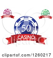 Clipart Of Pink 50 Poker Chips With Casino Text Banners Royalty Free Vector Illustration