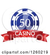 Poster, Art Print Of Blue 50 Poker Chip With A Casino Text Banner