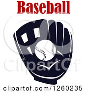 Clipart Of A Black And White Baseball In A Mitt Under Red Text Royalty Free Vector Illustration