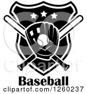 Poster, Art Print Of Black And White Baseball In A Mitt Over Crossed Bats And A Shield Above Text