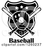 Clipart Of A Black And White Baseball In A Mitt Over Crossed Bats And A Shield Above Text Royalty Free Vector Illustration