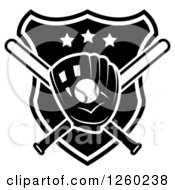 Poster, Art Print Of Black And White Baseball In A Mitt Over Crossed Bats And A Shield