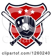 Poster, Art Print Of Baseball In A Mitt Over Crossed Bats On A Shield