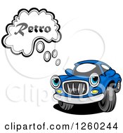Clipart Of A Blue Car Character Thinking Retro Royalty Free Vector Illustration