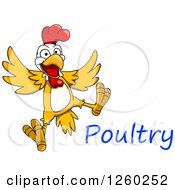 Clipart Of A Jumping Chicken With Text Royalty Free Vector Illustration