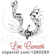 Poster, Art Print Of Grayscale Flowing Music Notes And Red Live Concert Text