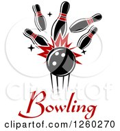 Clipart Of A Bowling Ball Crashing Into Pins Over Text Royalty Free Vector Illustration