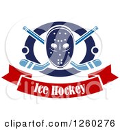 Poster, Art Print Of Hockey Mask Over Crossed Sticks And Pucks In A Ring Above A Text Banner