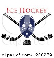 Poster, Art Print Of Hockey Mask Over Crossed Sticks And A Puck Under Text