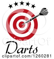Clipart Of A Throwing Dart Over A Blue Target Under Stars With Text Royalty Free Vector Illustration