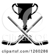 Clipart Of Black And White Crossed Hockey Sticks Over A Trophy Royalty Free Vector Illustration