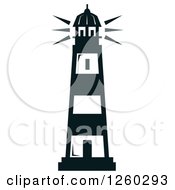 Clipart Of A Black And White Shining Lighthouse Royalty Free Vector Illustration