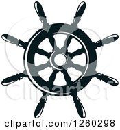 Clipart Of A Black And White Ship Helm Royalty Free Vector Illustration