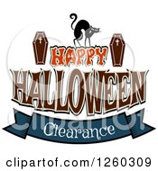 Poster, Art Print Of Cat And Coffins Over Happy Halloween Clearance Sales Text