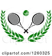 Clipart Of A Tennis Ball And Rackets Over A Laurel Royalty Free Vector Illustration