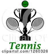 Poster, Art Print Of Trophy Cup With A Tennis Ball And Rackets Over Text
