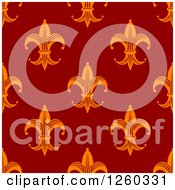Clipart Of A Seamless Tan And Red Fleur De Lis Background Royalty Free Vector Illustration