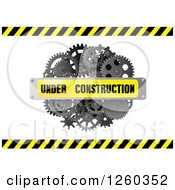 Poster, Art Print Of 3d Under Construction Banner Over Gears And Hazard Stripes