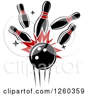 Clipart Of A Bowling Ball Crashing Into Pins Royalty Free Vector Illustration by Vector Tradition SM