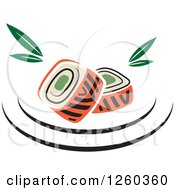 Clipart Of Sushi With Leaves Royalty Free Vector Illustration