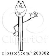 Clipart Of A Black And White Friendly Waving Match Stick Character Royalty Free Vector Illustration
