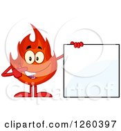 Poster, Art Print Of Happy Fireball Flame Character Pointing To A Blank Sign