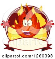 Label Of A Happy Fireball Flame Character With Open Arms