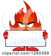 Poster, Art Print Of Grinning Evil Fireball Flame Character Holding A Blank Sign