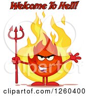 Poster, Art Print Of Welcome To Hell Text Over An Evil Fireball Flame Character Holding A Pitchfork