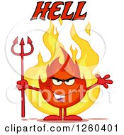 Poster, Art Print Of Hell Text Over An Evil Fireball Flame Character Holding A Pitchfork