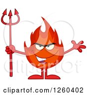 Grinning Evil Fireball Flame Character Holding A Pitchfork by Hit Toon