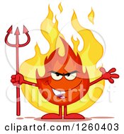 Grinning Evil Fireball Flame Character Holding A Pitchfork
