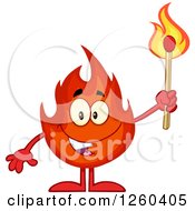 Happy Fireball Flame Character Holding A Match