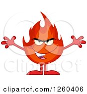 Grinning Evil Fireball Flame Character With Open Arms by Hit Toon
