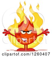 Poster, Art Print Of Grinning Evil Fireball Flame Character With Open Arms