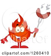 Poster, Art Print Of Happy Fireball Flame Character Holding A Sausage On A Fork