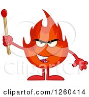 Clipart Of A Grinning Evil Fireball Flame Character Holding A Match Royalty Free Vector Illustration by Hit Toon